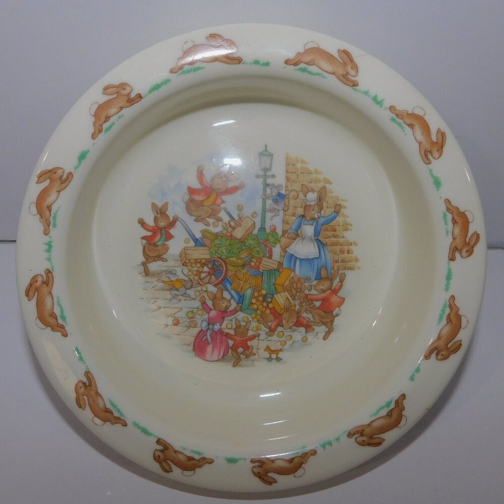VTG  Bunnykins 6.25" Bowl Toppling the Fruit Cart Royal Doulton Bone China